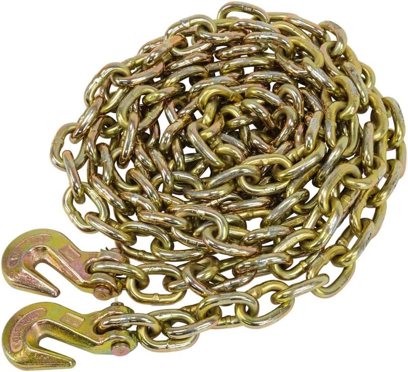 Mytee Products 3/8" x 20' Grade 70 Transport Binder Chain - Made in USA with G70 Grab Hooks - Tow Transport Binder Chain - 6,600 Lbs WLL