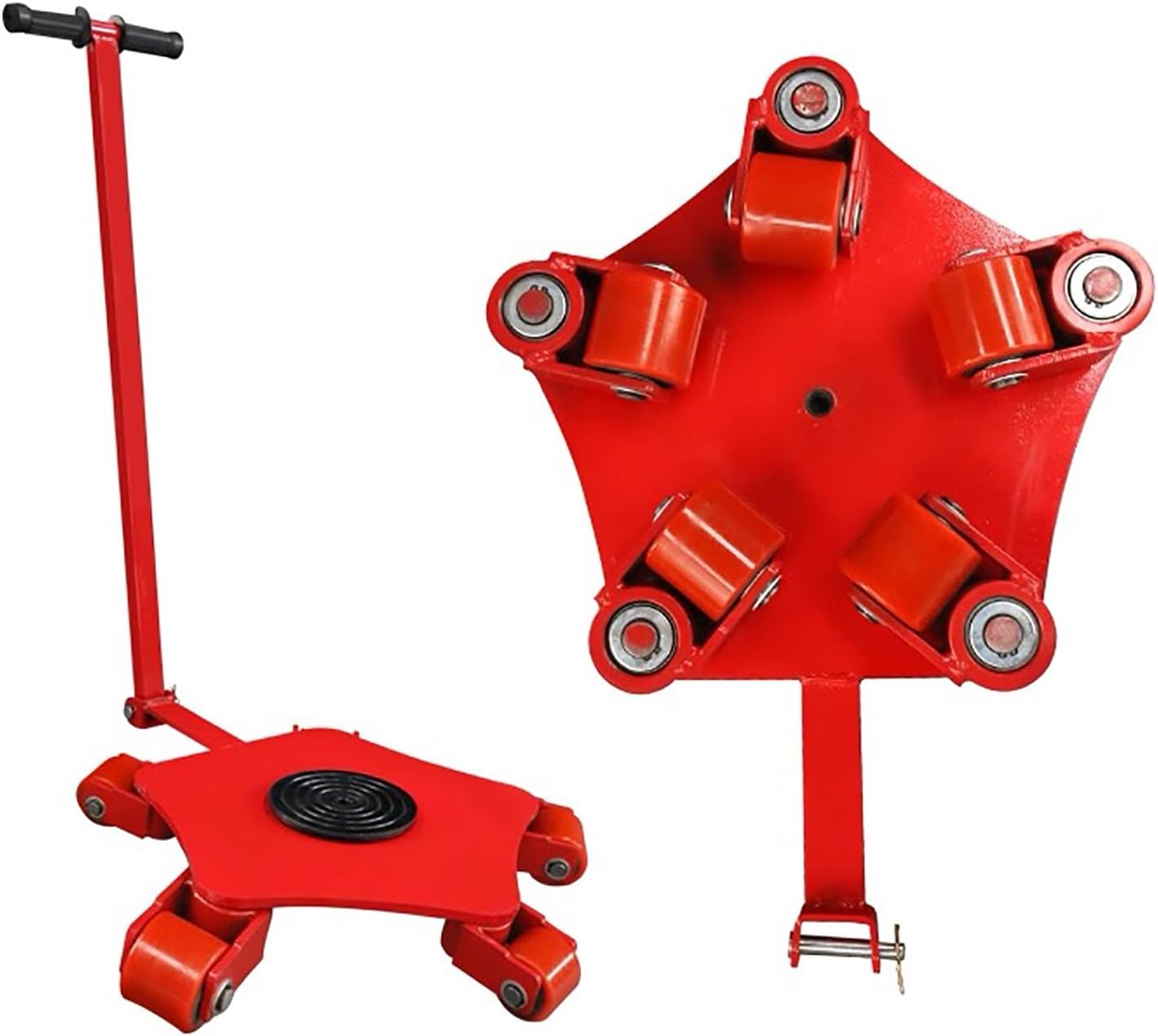 Heavy Duty Machinery Mover Skate with 360° Rotation, Industrial Equipment Dolly with Non-Slip PU Wheels, Wear-Resistant Red Skate for Safe 5T Equipment Transport