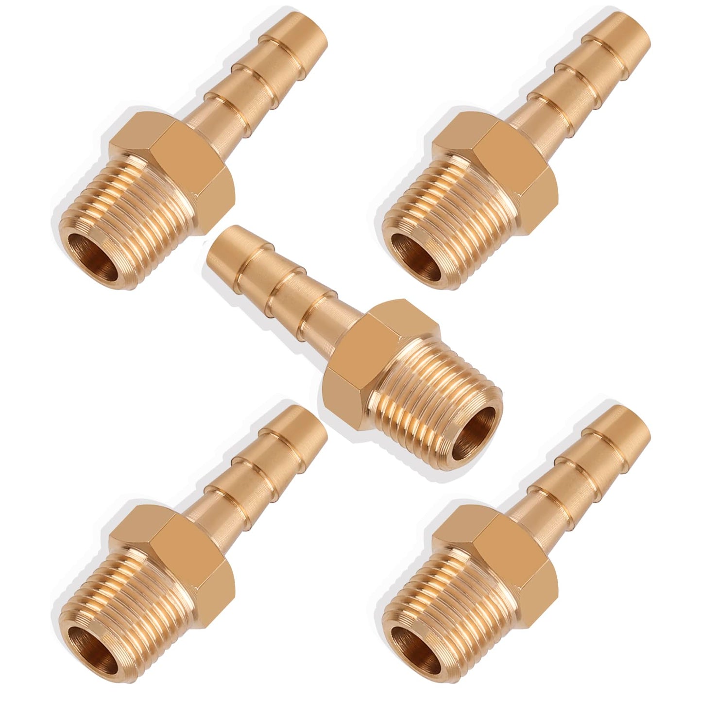 5pcs Brass Hose Barb Fittings 1/4 Inch Barb to 1/8 Inch NPT Male Thread Air Hose Fittings Adapter Connector Water Fuel Air Line Fittings 1/4” Barb × 1/8” NPT Brass Fittings