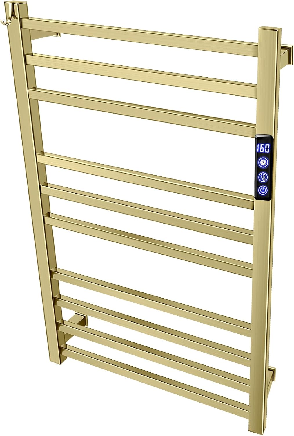Towel Warmer Rack for Bathroom with Timer/Fahrenheit Temperature Control Wall Mounted Electric Heated 10 Bar Rail Plug-in or Hardwired Keep Bath Shower Towel Warming (Brushed Gold)