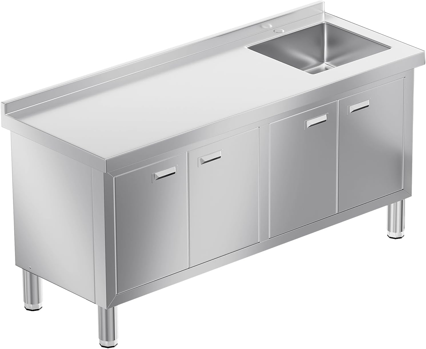 WWK 59" x 21" Stainless Steel Sink with Cabinet, Freestanding Utility Sink Laundry Sink, Heavy Duty Commercial Kitchen Sink for Outdoor, Restaurant, Hotel, Cafe, and Garage, 21D x 59W x 35H inches