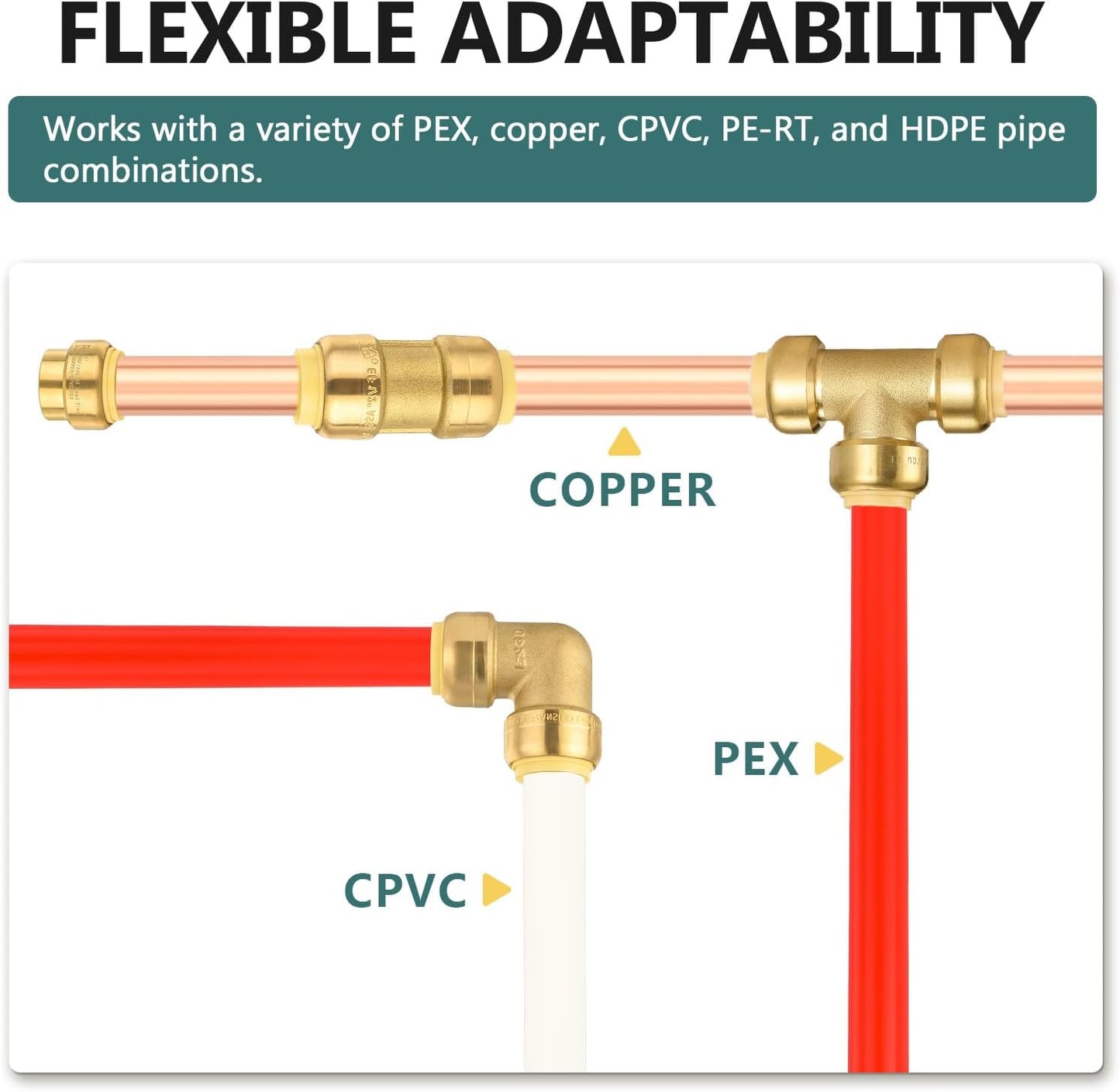 5 PCS Niikappu Push Fit 3/4 Inch x 1/2 Inch Female NPT Brass Adapters Push-Fit Fittings with Disconnect Clip to Connect PEX, Copper, CPVC Pipes