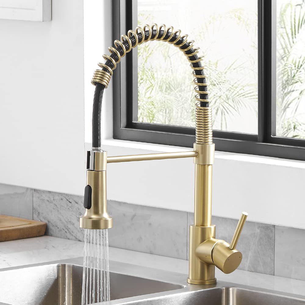 OWOFAN Kitchen Faucet with Pull Down Sprayer Brushed Nickel Stainless Steel 1 Handle Pull Out Spring Sink Faucets 1 Hole Or 3 Hole Dual Function for Farmhouse Camper Laundry Utility Rv Wet Bar