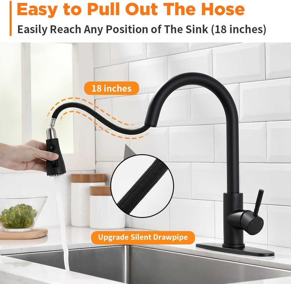 Black Kitchen Faucets with Pull Down Sprayer Kitchen Sink Faucet with Pull Out Sprayer Single Hole Deck Mount Single Handle Stainless Steel Grifos De Cocina 866068R