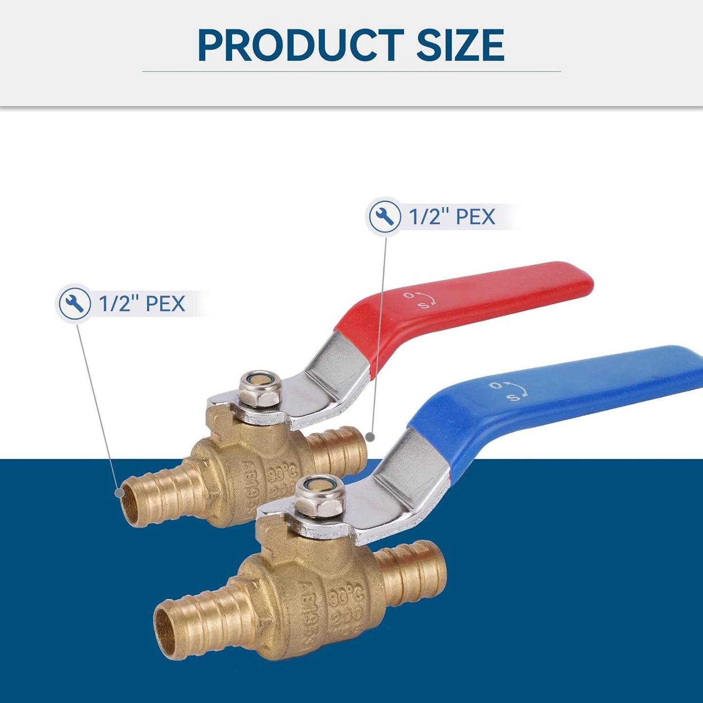 10 Pack 1/2 Inch PEX Shut Off Valve,1/4 Inch Turn Full Port Ball Valves,Hot (Red) Cold (Blue) Water Shut-off Stop Valve,Pex Brass Ball Valves