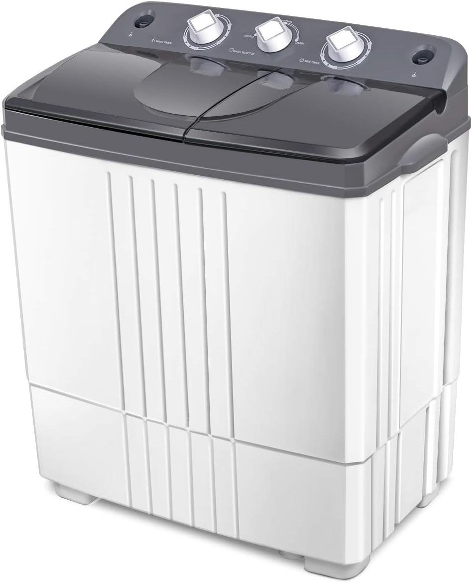 Giantex Portable Washing Machine, 20lbs Capacity, 12lbs Washer and 8lbs Spinner, Compact for Apartment RV, Gray & White, GX20313-PE
