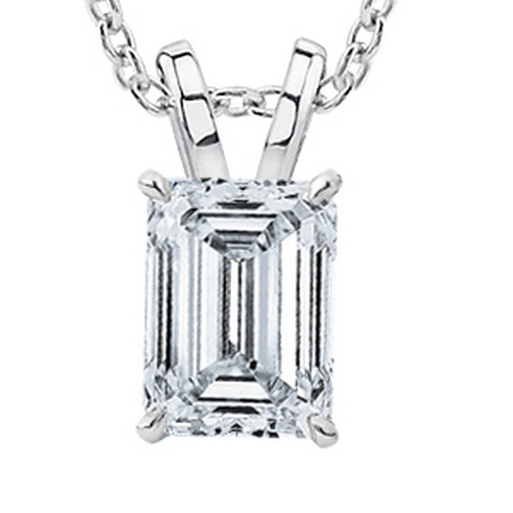 1/2-2 Carat 18K White Gold GIA Certified Emerald Cut Diamond Pendant Necklace Luxury Collection (D-E Color, VS1-VS2 Clarity)