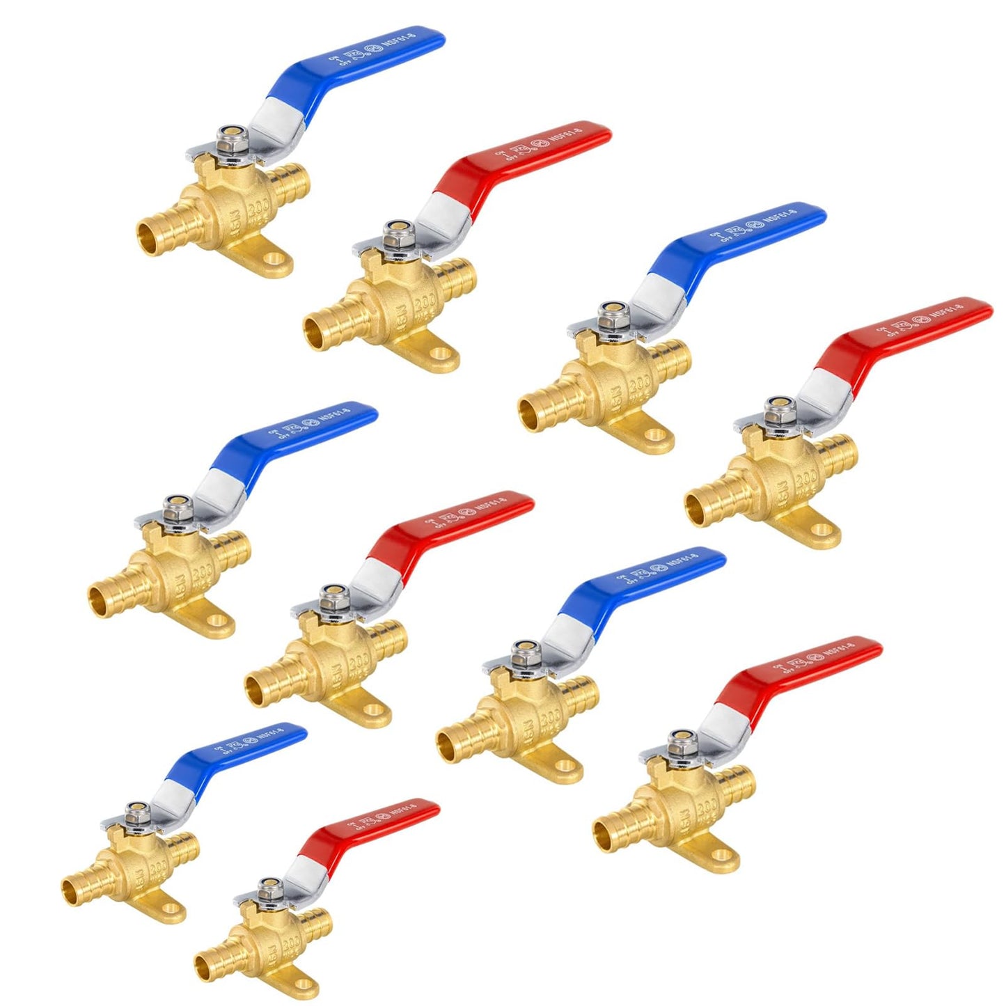10 Pack 1/2 Inch PEX Shut Off Valve,1/4 Inch Turn Full Port Ball Valves,Hot (Red) Cold (Blue) Water Shut-off Stop Valve,Pex Brass Ball Valves