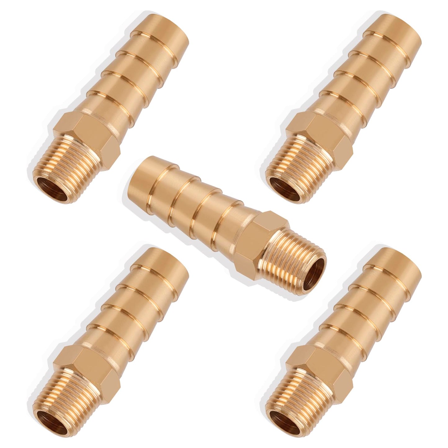 5pcs Brass Hose Barb Fittings 1/4 Inch Barb to 1/8 Inch NPT Male Thread Air Hose Fittings Adapter Connector Water Fuel Air Line Fittings 1/4” Barb × 1/8” NPT Brass Fittings