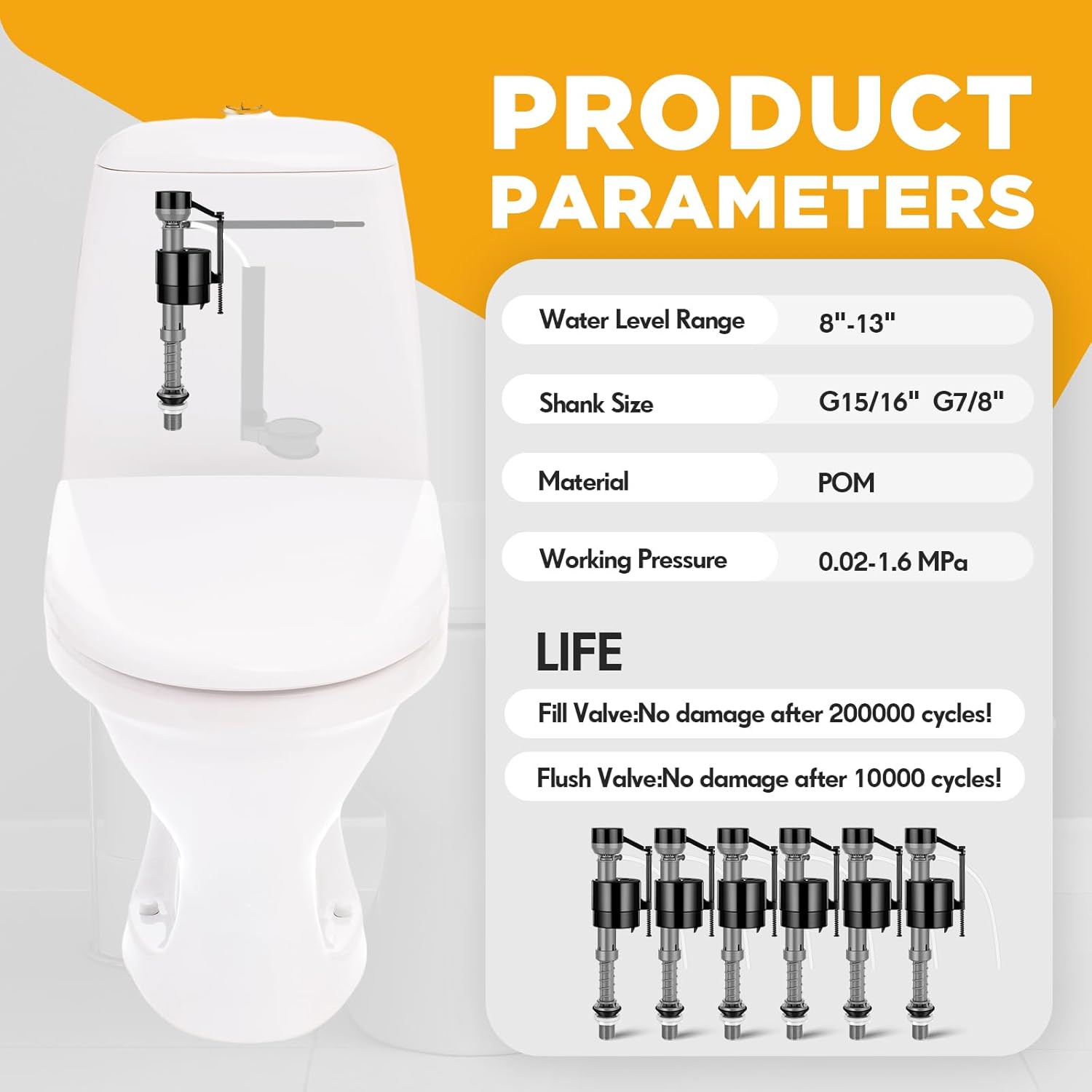 Lasnten 16 Pieces Toilet Fill Valve Toilet Tank Replacement Kit Valve Replacement Kit for Tank and Bowl Water Control