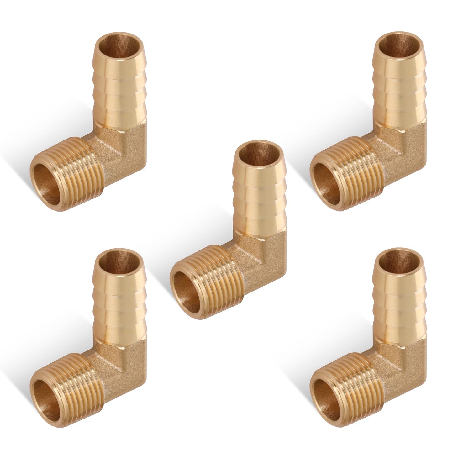 5pcs Brass Hose Barb Fittings 90 Degree Elbow 1/4 Inch Barb to 1/8 Inch NPT Male Thread Air Hose Fittings Adapter Connector Water Fuel Air Line Fittings Elbow Fittings