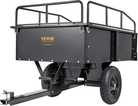 VEVOR Heavy Duty ATV Dump Cart - Steel Tow Behind trailer, 750 lbs, 15 Cubic Feet Garden Utility with Removable Sides
