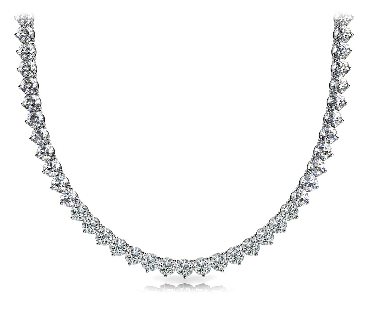 3 to 20 Carat NATURAL REAL Round 14K White Gold 17 "Graduating Diamond Tennis Riviera Necklace (H-I Color, SI1-SI2 Clarity) Graduating Ultra Premium Collection 3 Prong