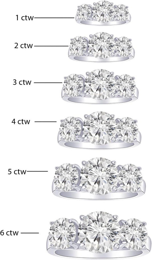 Houston Diamond District IGI Certified LAB Grown 3 Stone Round Cut Diamond Engagement Ring Wedding Ring for Women (D-E Color, VS1-VS2 Clarity)