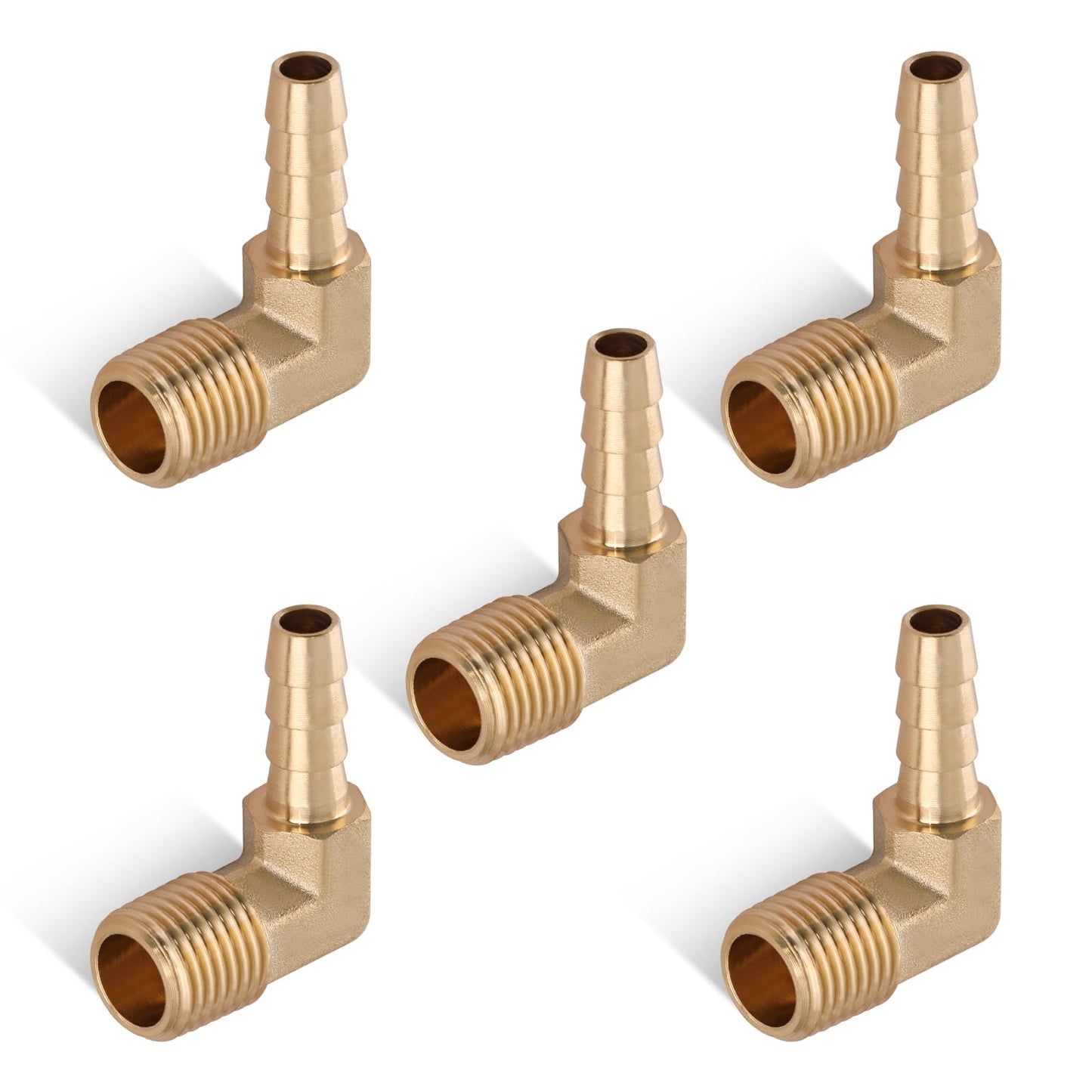 5pcs Brass Hose Barb Fittings 90 Degree Elbow 1/4 Inch Barb to 1/8 Inch NPT Male Thread Air Hose Fittings Adapter Connector Water Fuel Air Line Fittings Elbow Fittings