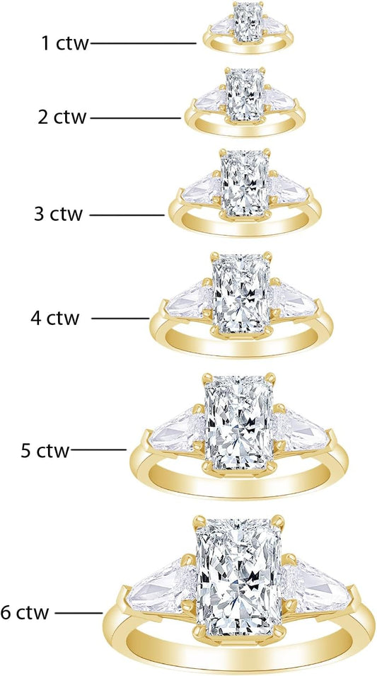 Houston Diamond District Radiant,Shield Cut LAB GROWN Diamond Three Stone Engagement Ring (Color D-E Clarity VS1-VS2)