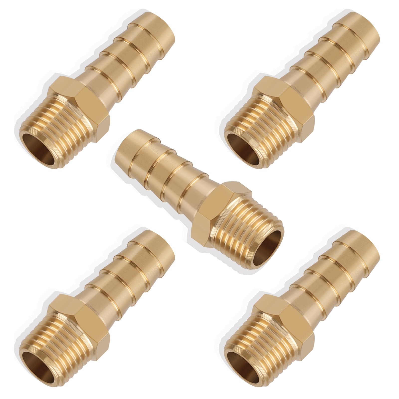 5pcs Brass Hose Barb Fittings 1/4 Inch Barb to 1/8 Inch NPT Male Thread Air Hose Fittings Adapter Connector Water Fuel Air Line Fittings 1/4” Barb × 1/8” NPT Brass Fittings