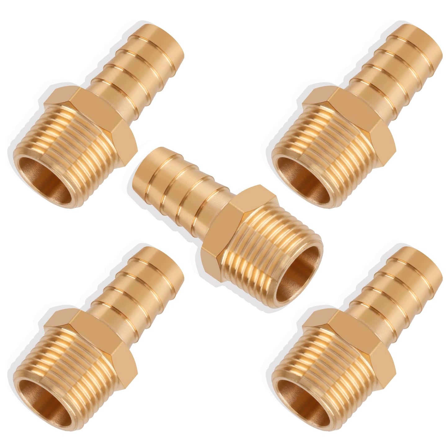 5pcs Brass Hose Barb Fittings 1/4 Inch Barb to 1/8 Inch NPT Male Thread Air Hose Fittings Adapter Connector Water Fuel Air Line Fittings 1/4” Barb × 1/8” NPT Brass Fittings