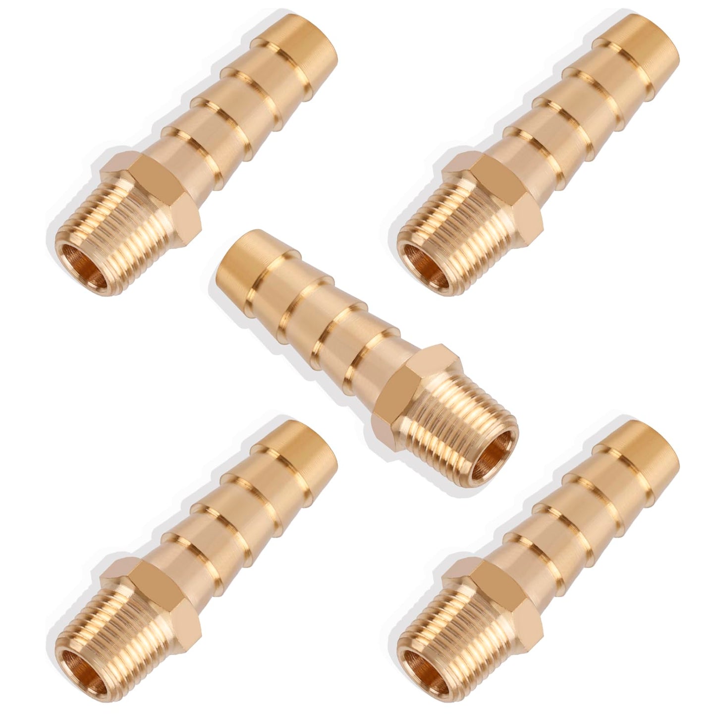5pcs Brass Hose Barb Fittings 1/4 Inch Barb to 1/8 Inch NPT Male Thread Air Hose Fittings Adapter Connector Water Fuel Air Line Fittings 1/4” Barb × 1/8” NPT Brass Fittings