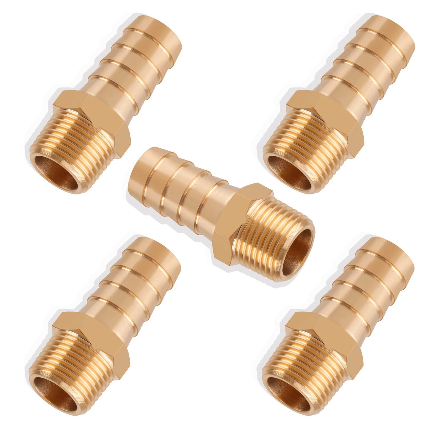 5pcs Brass Hose Barb Fittings 1/4 Inch Barb to 1/8 Inch NPT Male Thread Air Hose Fittings Adapter Connector Water Fuel Air Line Fittings 1/4” Barb × 1/8” NPT Brass Fittings