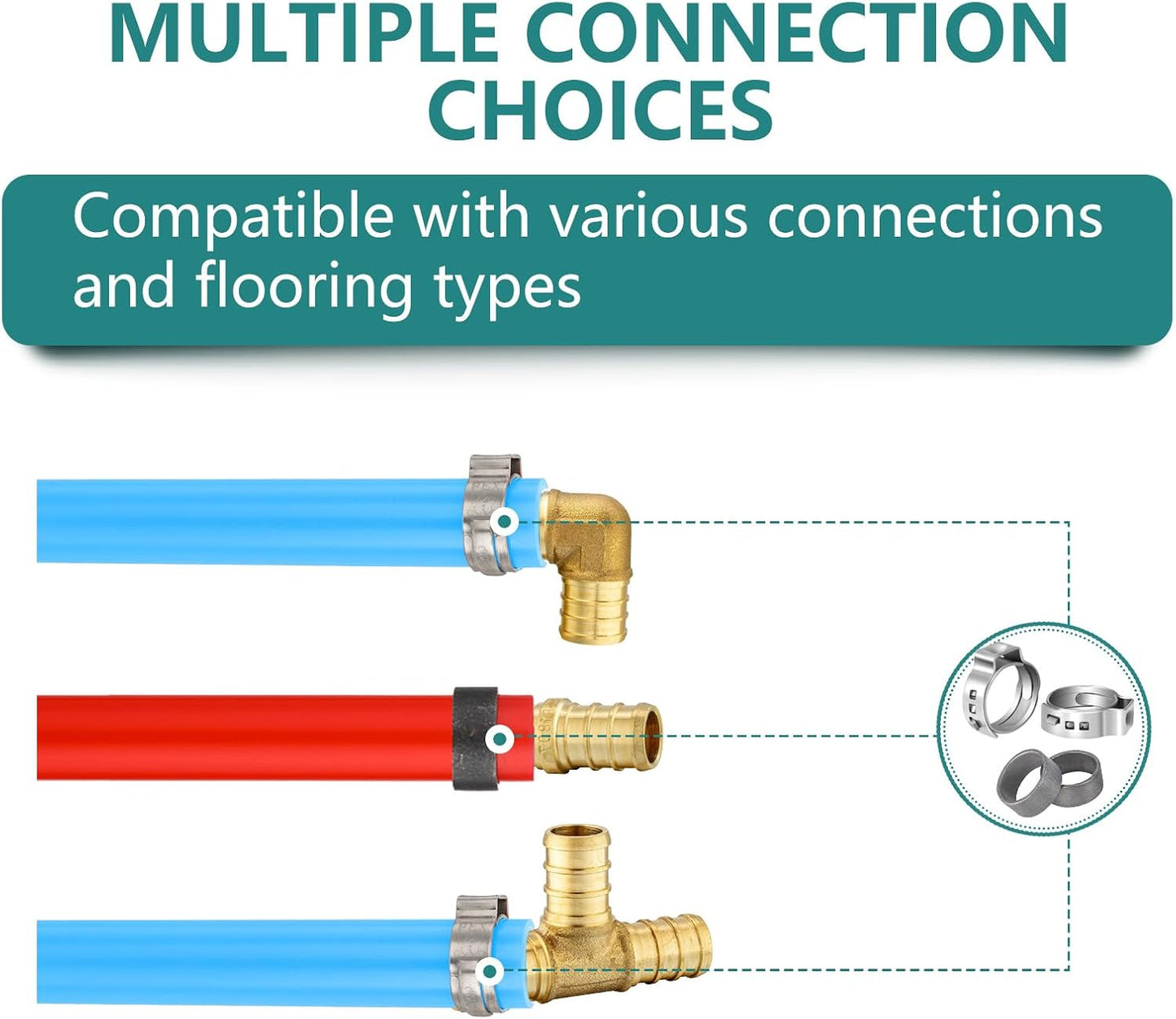 3/4 Inch Niikappu Blue & Red PEX-B Pipe, 2 x 100 Ft (200 Ft) Pex B Tubing with a Pipe Cutter, 30PCS Fittings & 100PCS Rings(149AB4)