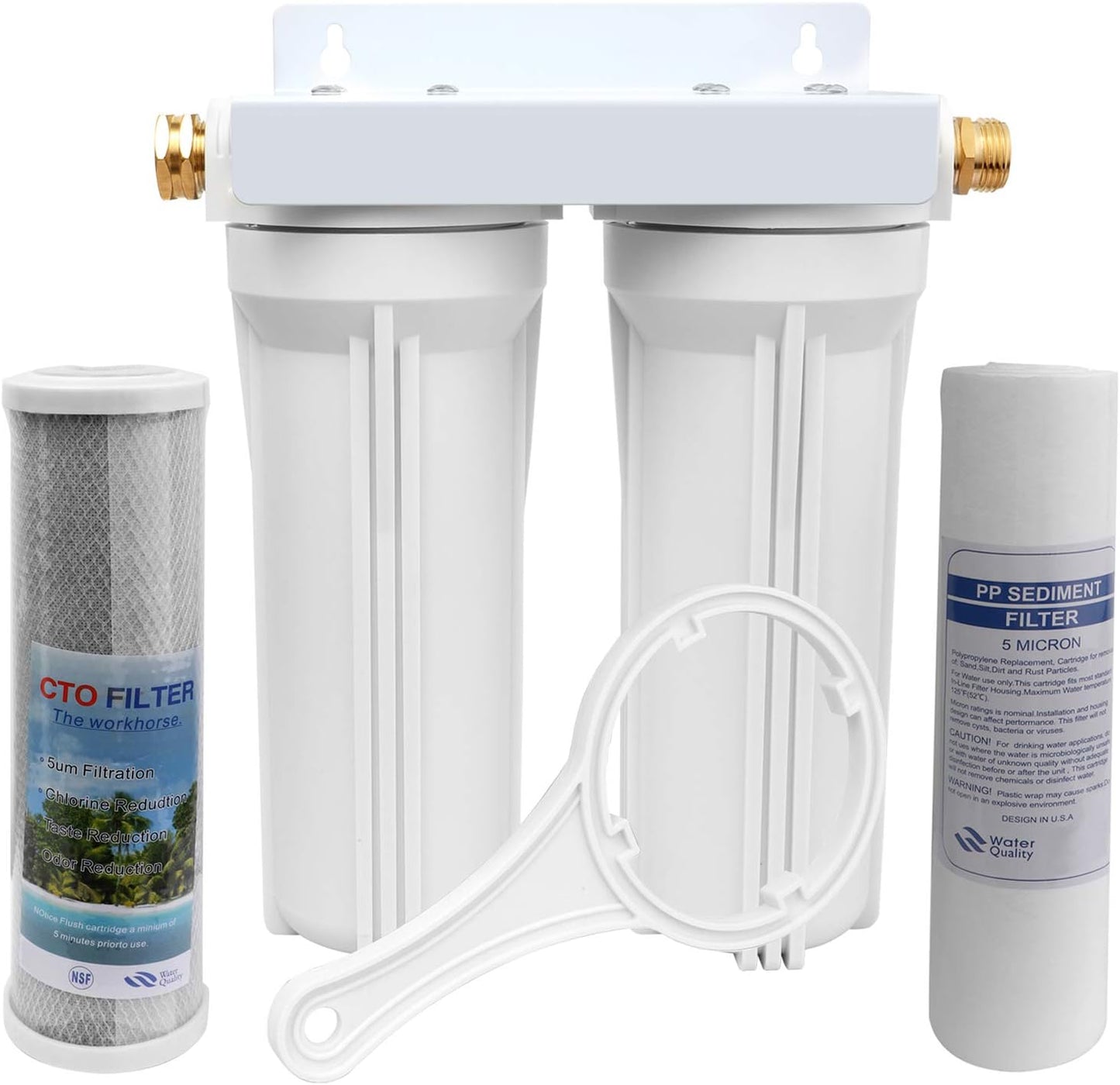 External RV Dual Water Filter System for RVs Boats Motor Homes Marines,Included Two Fliters and Mounting Bracket