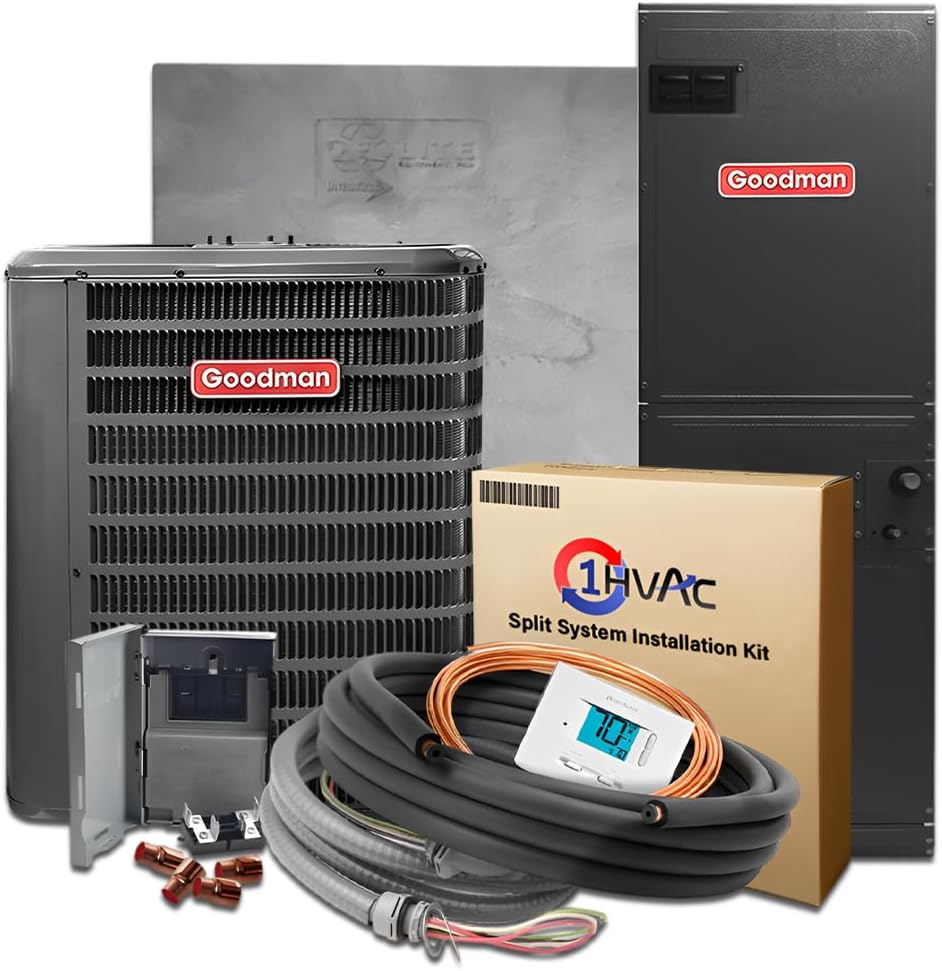 Goodman 15.2 SEER2 Central Split Unit Heat Pump AC/Heating System with 50' Install and 20K Backup Heat Kit | 4-Ton 48000 BTU, TXV Device, Single Stage HVAC System | R32 Refrigerant
