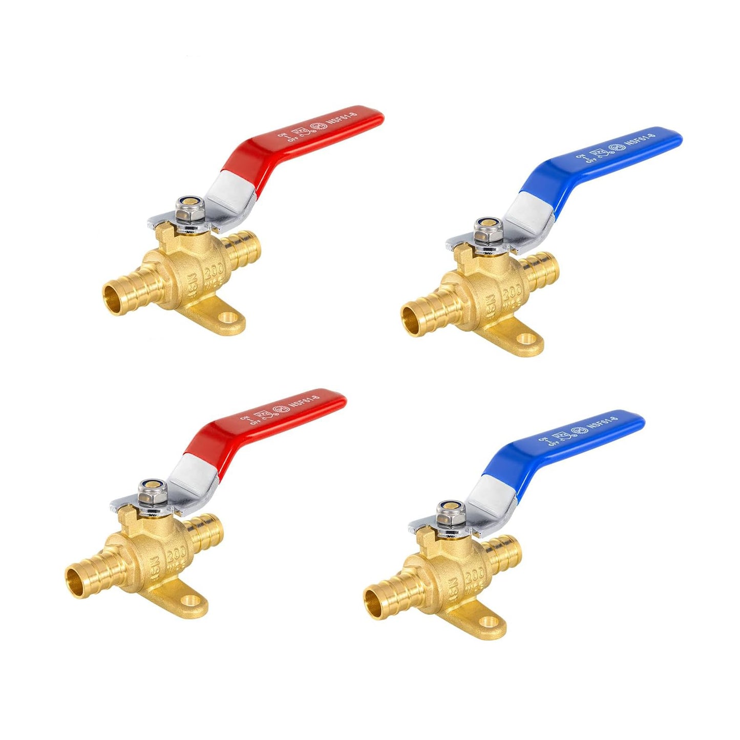 10 Pack 1/2 Inch PEX Shut Off Valve,1/4 Inch Turn Full Port Ball Valves,Hot (Red) Cold (Blue) Water Shut-off Stop Valve,Pex Brass Ball Valves