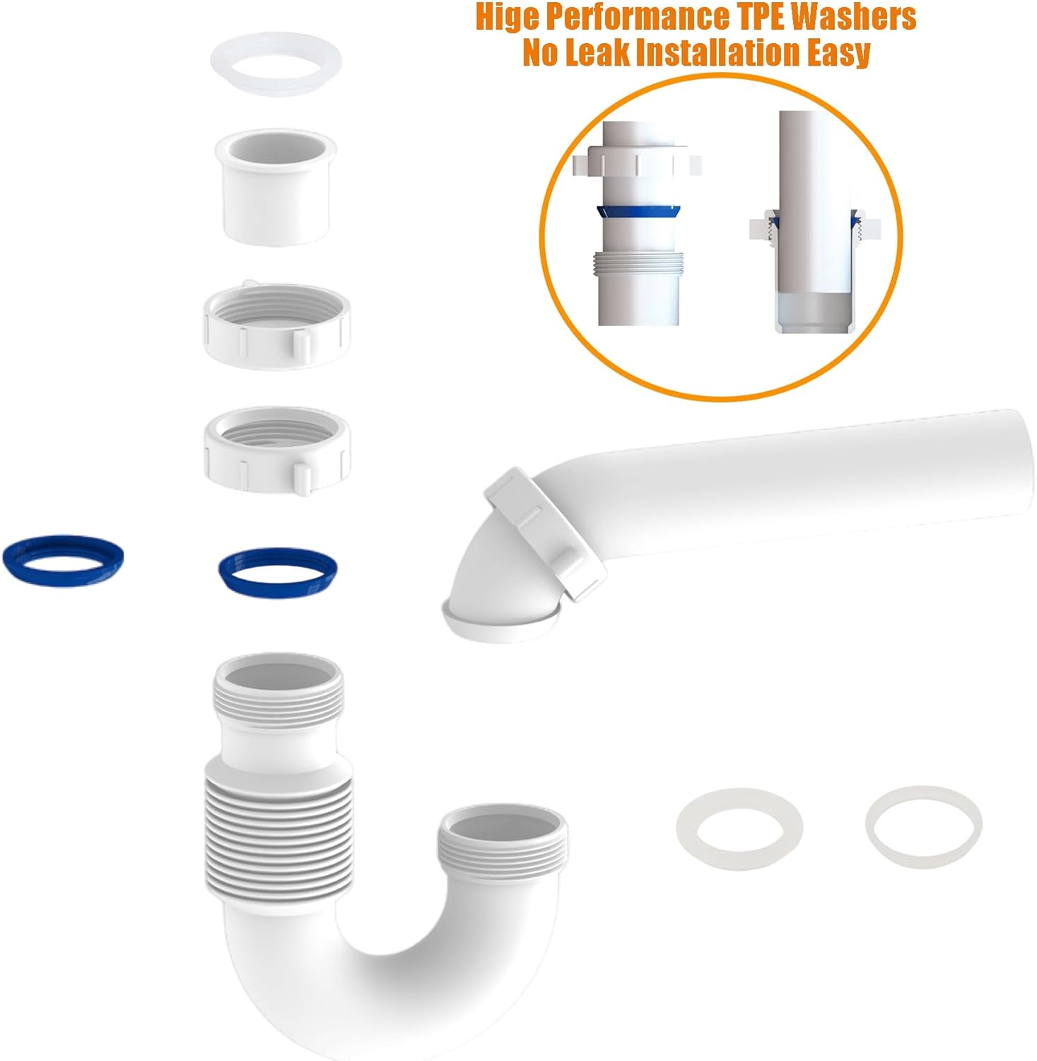 Flexible P Trap for Bathroom Sink, Flex Drain Pipe for Bathroom Sink Drain Kit and Kitchen Sink Drain Kit, 1-1/2" or 1-1/4" Expandable Sink Trap, Slip Joint or Direct Connection 1/2 Inch P Trap Kit
