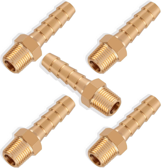 5pcs Brass Hose Barb Fittings 1/4 Inch Barb to 1/8 Inch NPT Male Thread Air Hose Fittings Adapter Connector Water Fuel Air Line Fittings 1/4” Barb × 1/8” NPT Brass Fittings