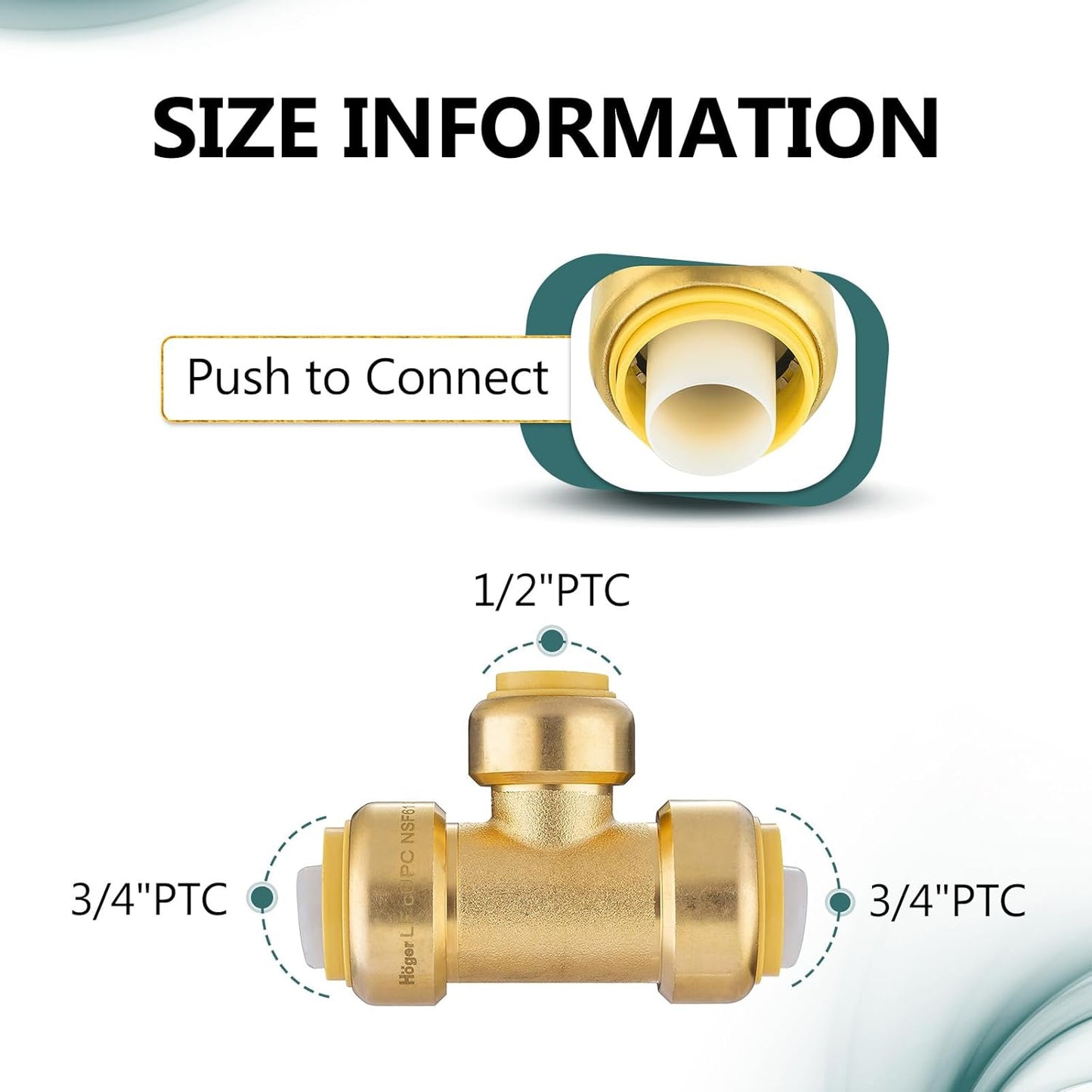 5-Pack Niikappu Pushfit Tee, 3/4"x3/4"x1/2" PEX Brass Push-fit Tee, Push to Connect Plumbing Fittings for PEX, Copper, CPVC, with Disconnect Clip(PF127-5)
