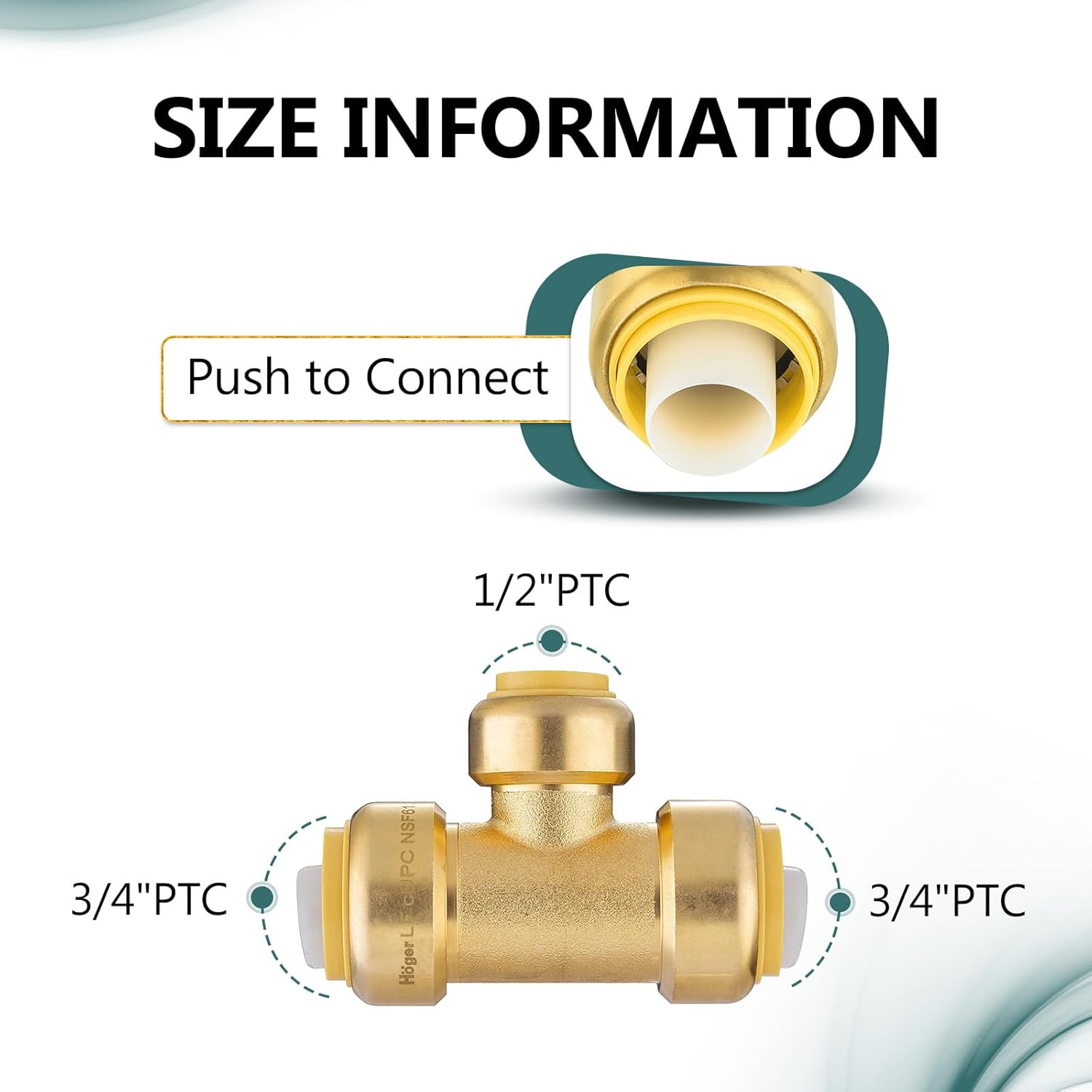 5-Pack Niikappu Pushfit Tee, 3/4"x3/4"x1/2" PEX Brass Push-fit Tee, Push to Connect Plumbing Fittings for PEX, Copper, CPVC, with Disconnect Clip(PF127-5)