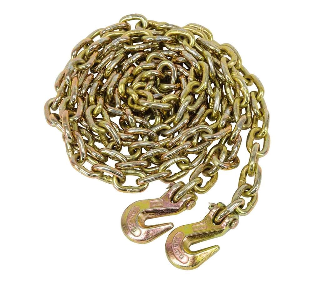 Mytee Products 3/8" x 20' Grade 70 Transport Binder Chain - Made in USA with G70 Grab Hooks - Tow Transport Binder Chain - 6,600 Lbs WLL