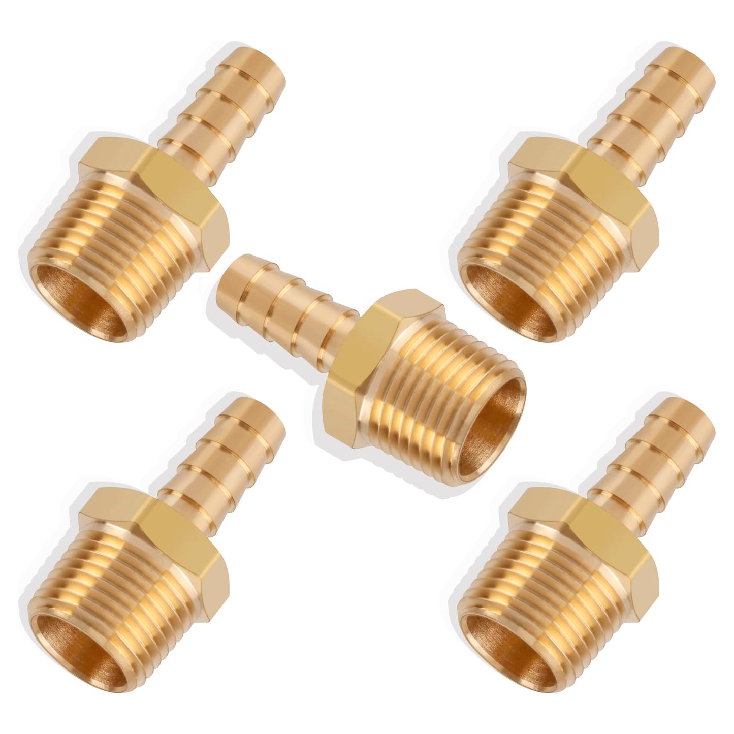 5pcs Brass Hose Barb Fittings 1/4 Inch Barb to 1/8 Inch NPT Male Thread Air Hose Fittings Adapter Connector Water Fuel Air Line Fittings 1/4” Barb × 1/8” NPT Brass Fittings