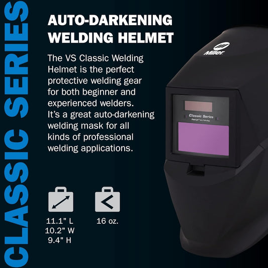Miller 287803 Classic Series VS Welding Helmet, Auto-Darkening Welding Helmet, Black