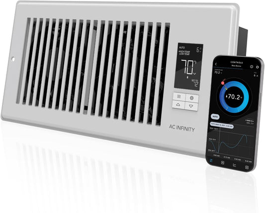 AC Infinity AIRTAP T4 White, Register Booster Fan for 4” x 10” Register Holes, Improves Heating & Cooling Vents, Quiet 10-Speeds, Bluetooth App Control Data Alerts. ONLY FITS 4” x 10” Duct Openings