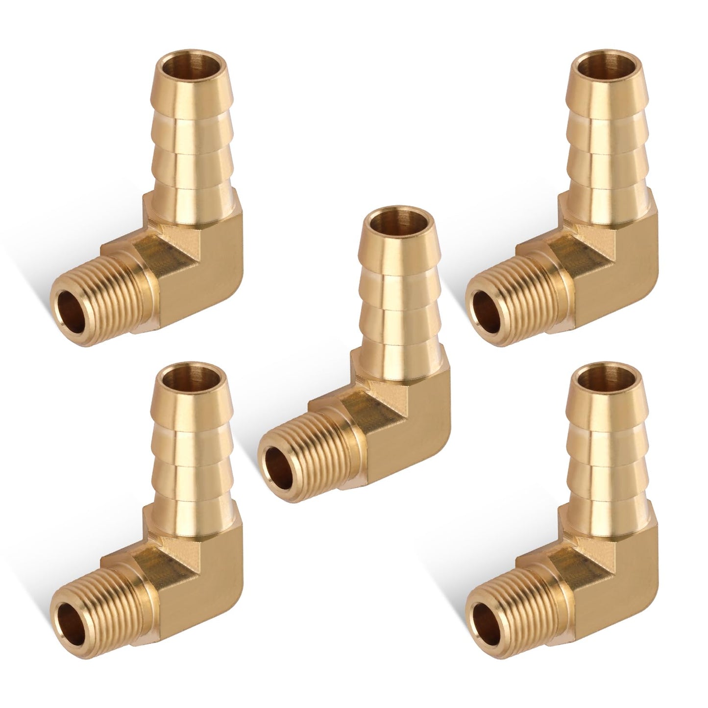 5pcs Brass Hose Barb Fittings 90 Degree Elbow 1/4 Inch Barb to 1/8 Inch NPT Male Thread Air Hose Fittings Adapter Connector Water Fuel Air Line Fittings Elbow Fittings