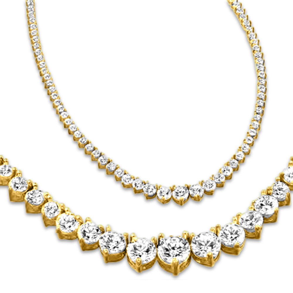 Houston Diamond District Round Shape 17" Graduate Diamond Tennis Riviera Necklace 3 Prong Value Collection