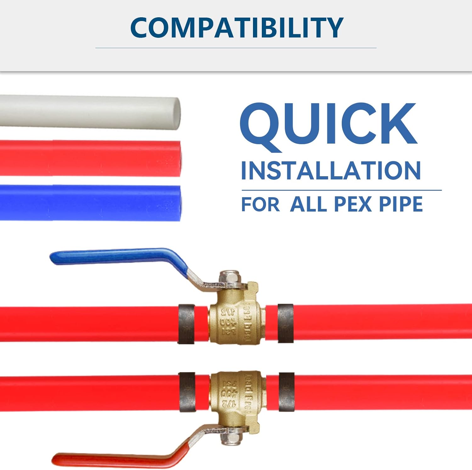 10 Pack 1/2 Inch PEX Shut Off Valve,1/4 Inch Turn Full Port Ball Valves,Hot (Red) Cold (Blue) Water Shut-off Stop Valve,Pex Brass Ball Valves
