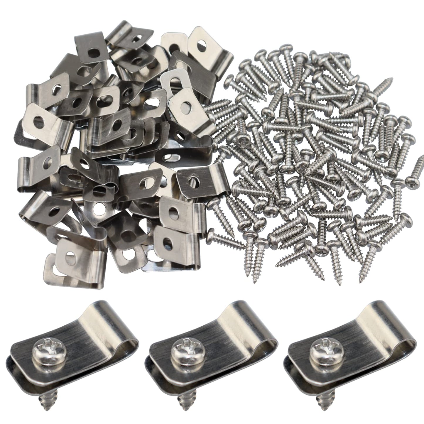 Wire Fence Clips Metal 400 Pcs Wire Clamps Stainless Steel Fencing Mounting Clips with 400 Pcs Stainless Steel Screws for 12-16 Gauge Welded Clamps to Wood, Metal or Vinyl Railings (400 PCS)