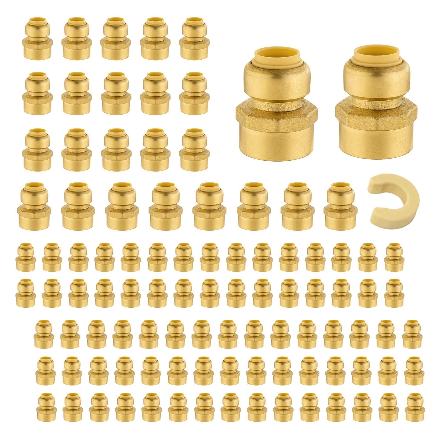5 PCS Niikappu Push Fit 3/4 Inch x 1/2 Inch Female NPT Brass Adapters Push-Fit Fittings with Disconnect Clip to Connect PEX, Copper, CPVC Pipes
