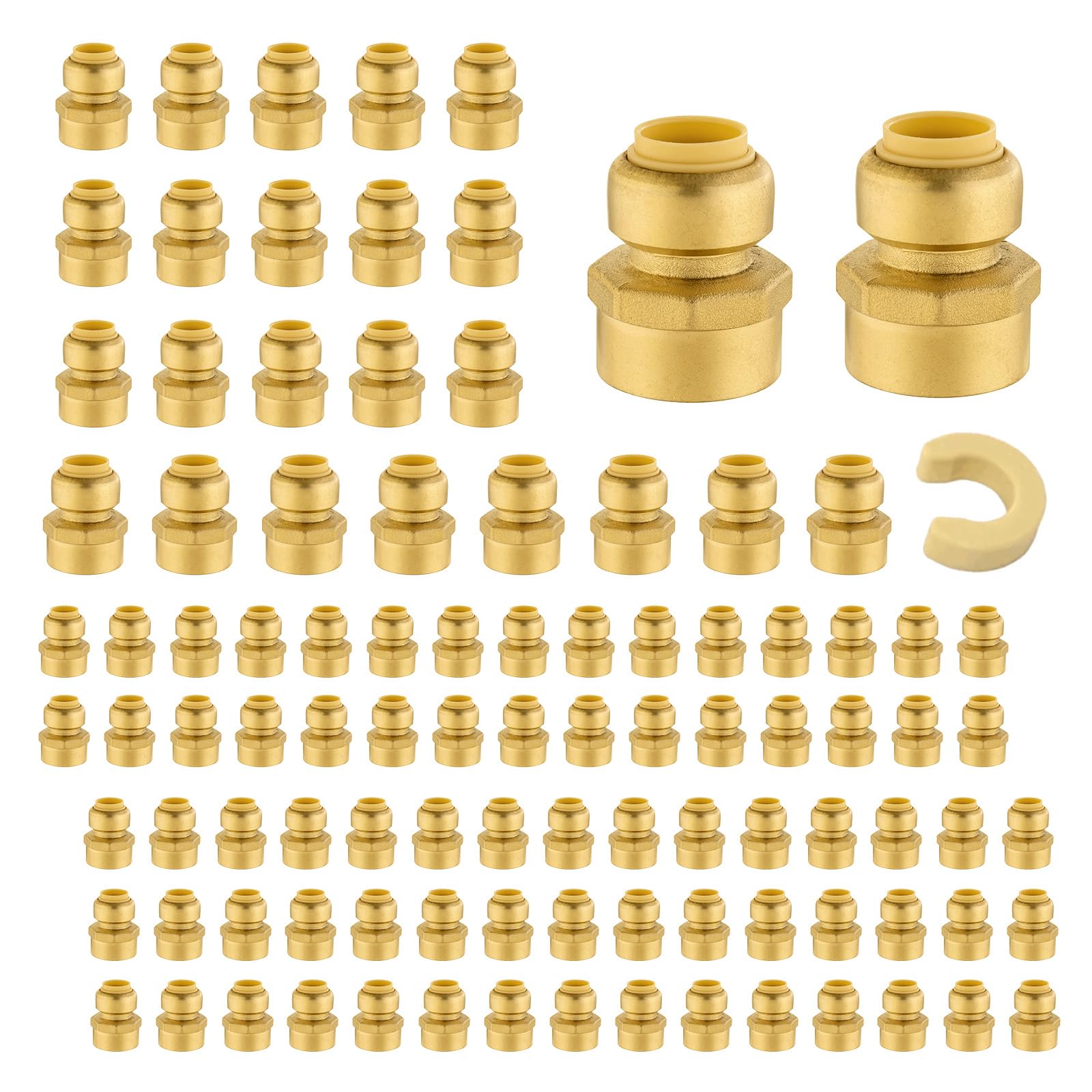 5 PCS Niikappu Push Fit 3/4 Inch x 1/2 Inch Female NPT Brass Adapters Push-Fit Fittings with Disconnect Clip to Connect PEX, Copper, CPVC Pipes