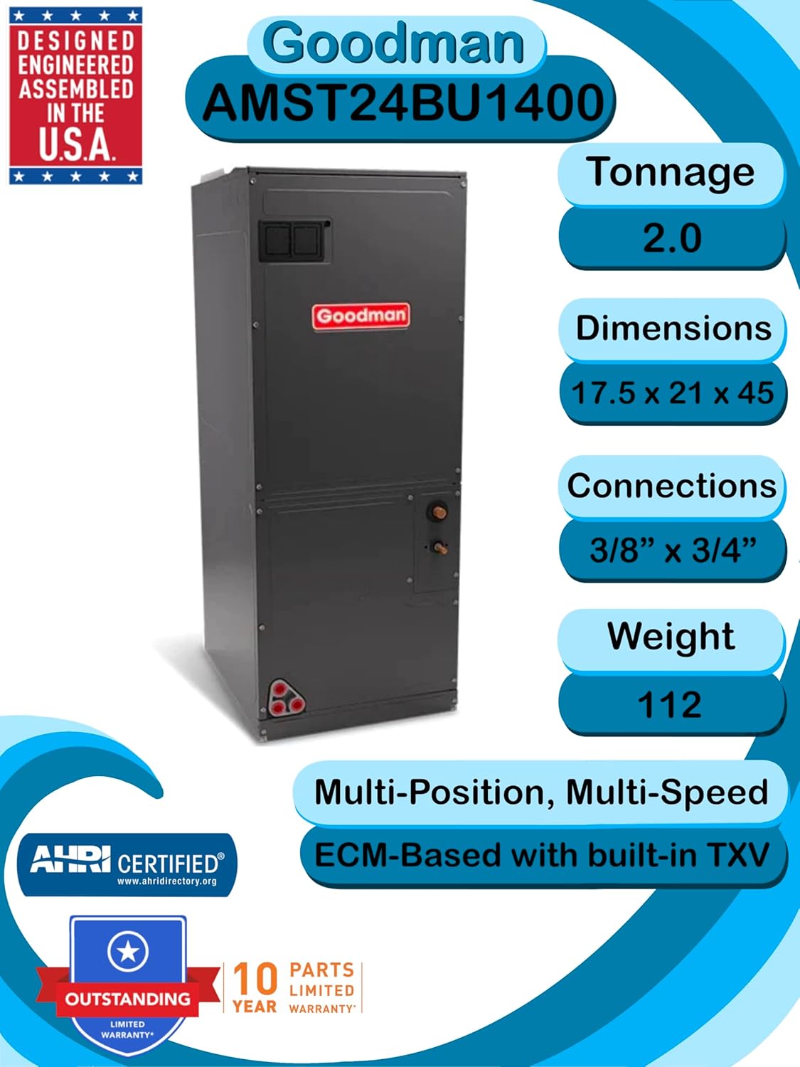 Goodman 2.0 TON 14.5 SEER2 Heat Pump System with Air Handler R-410A GSZM402410 AMST24BU1400