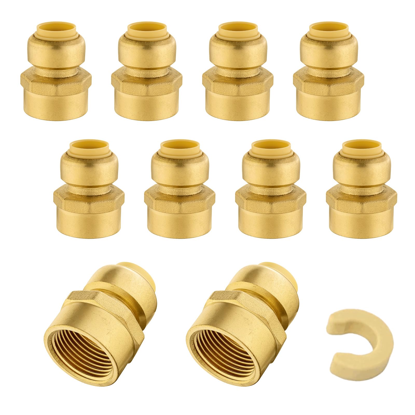 5 PCS Niikappu Push Fit 3/4 Inch x 1/2 Inch Female NPT Brass Adapters Push-Fit Fittings with Disconnect Clip to Connect PEX, Copper, CPVC Pipes
