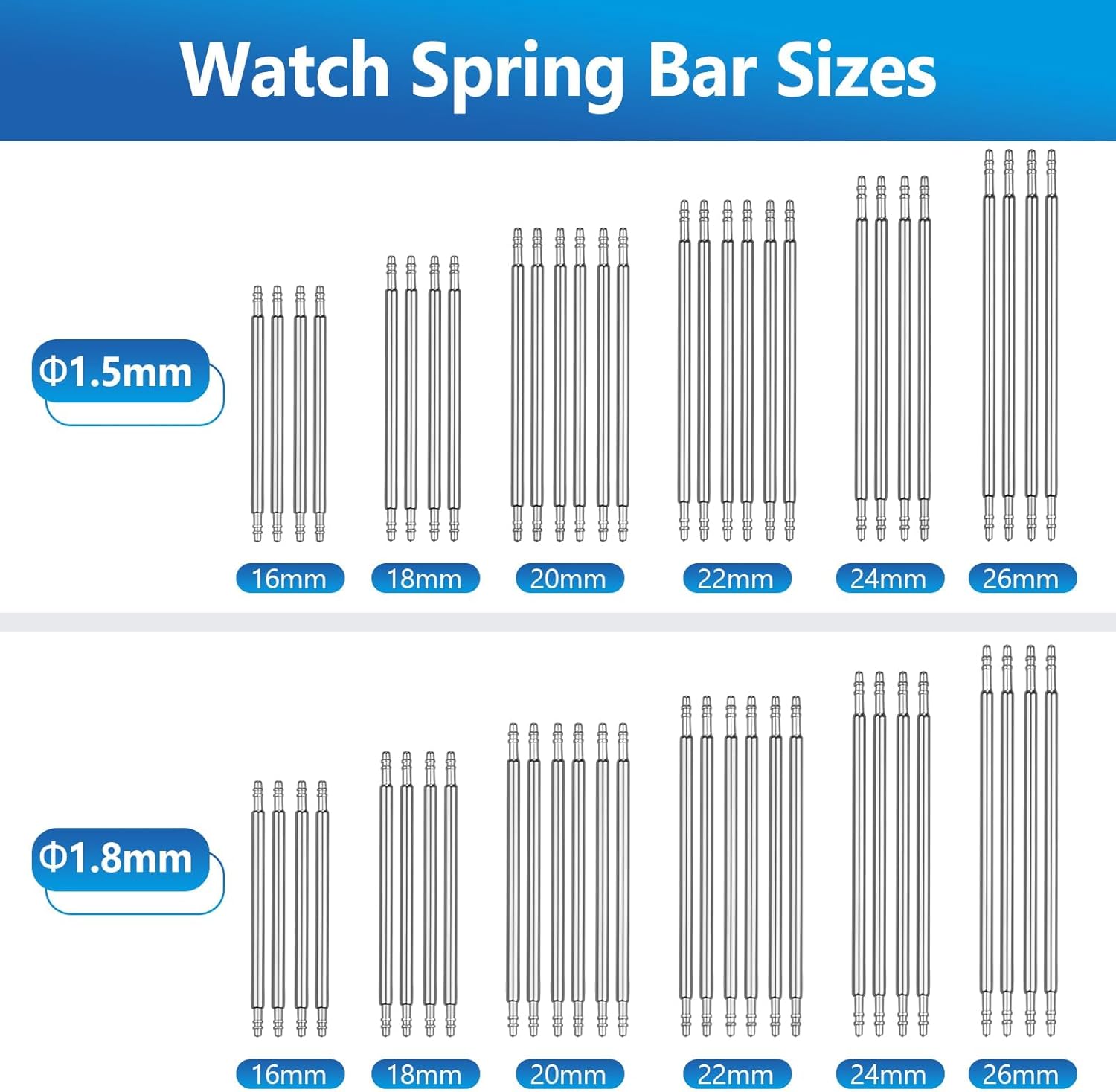 JOREST Watch Spring Bar Tool, Watch Repair Kit to Replace the Watch Strap, Watch Link Removal Tool, With User Manual, 56PCS (16-26mm) Spring Bars
