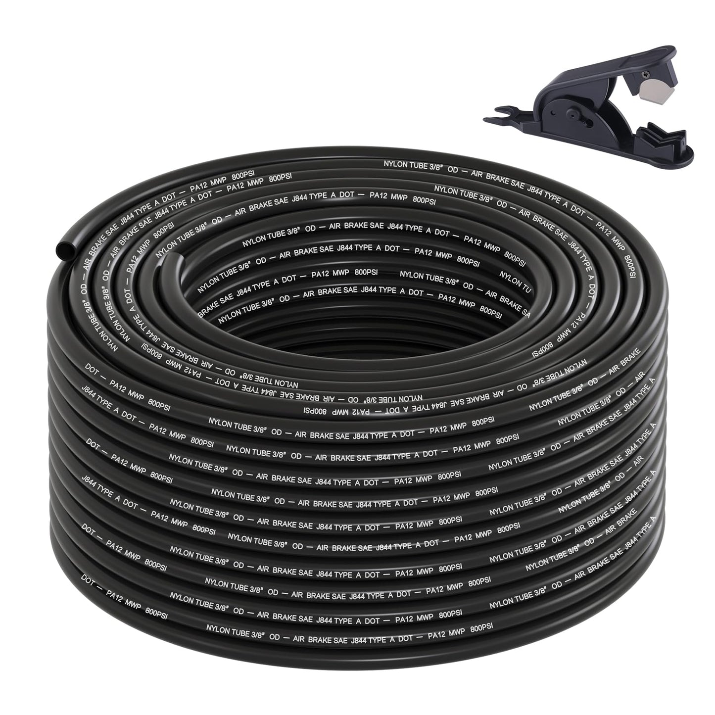 50FT 1/4 DOT Air Line SAE J844 PA12 Nylon Air Hose with Cutter 1/4” OD Pneumatic Tubing DOT Approved 1/4 Air Brake Hose for Air Suspension Kit Truck Trailer Brake System & Fluid Transfer 15.5m