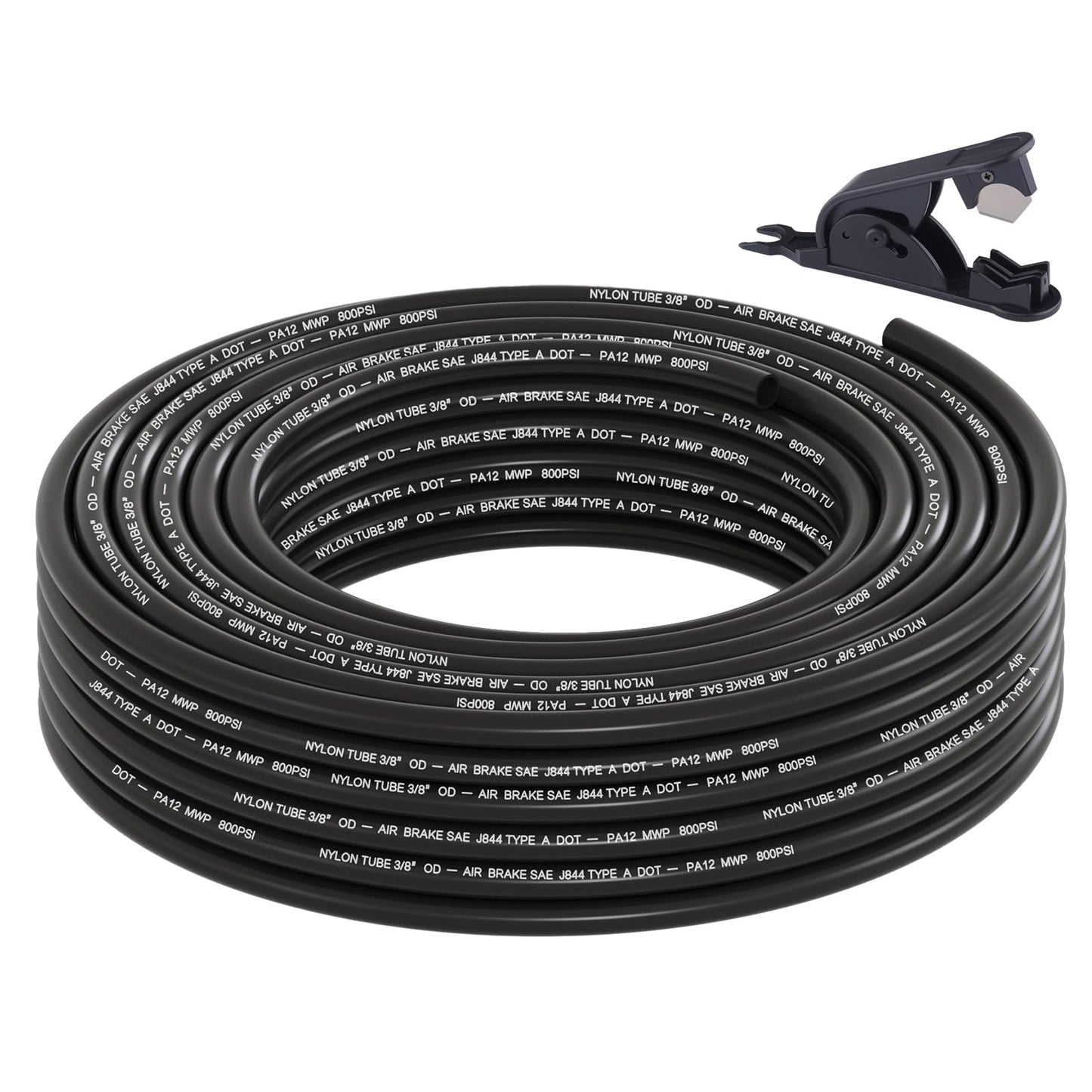 50FT 1/4 DOT Air Line SAE J844 PA12 Nylon Air Hose with Cutter 1/4” OD Pneumatic Tubing DOT Approved 1/4 Air Brake Hose for Air Suspension Kit Truck Trailer Brake System & Fluid Transfer 15.5m