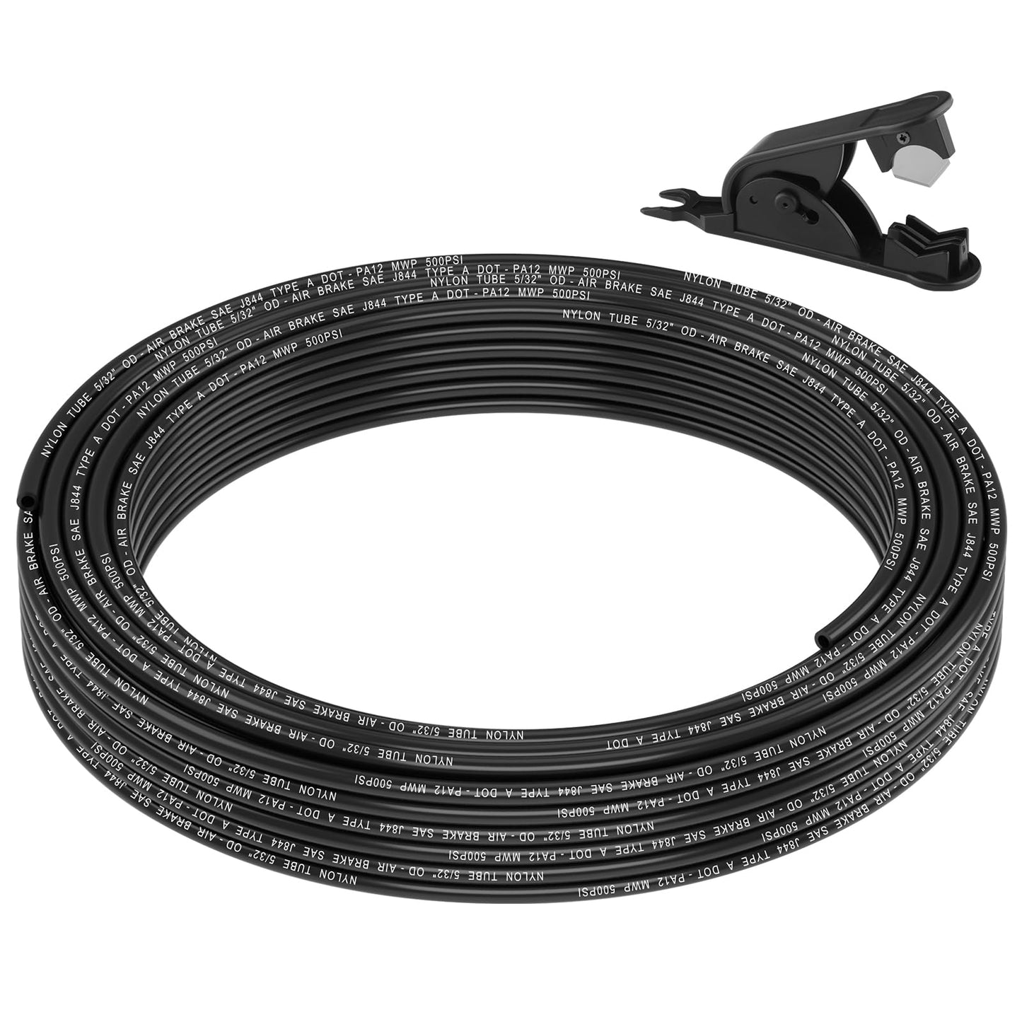 50FT 1/4 DOT Air Line SAE J844 PA12 Nylon Air Hose with Cutter 1/4” OD Pneumatic Tubing DOT Approved 1/4 Air Brake Hose for Air Suspension Kit Truck Trailer Brake System & Fluid Transfer 15.5m
