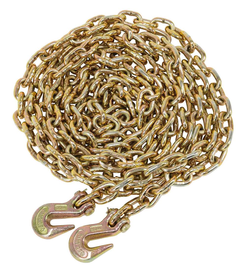 Mytee Products 3/8" x 20' Grade 70 Transport Binder Chain - Made in USA with G70 Grab Hooks - Tow Transport Binder Chain - 6,600 Lbs WLL