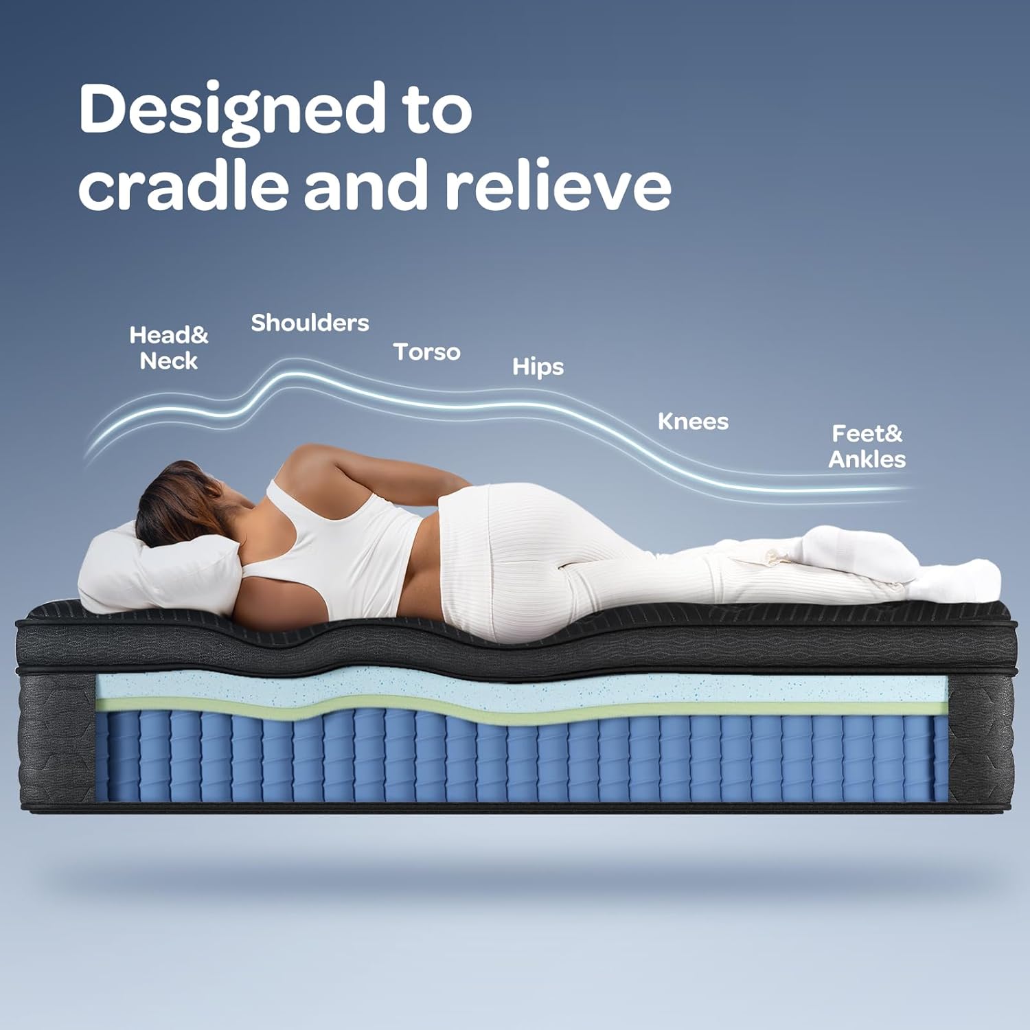 OhGeni 14 Inch Cooling Queen Size Mattress, Hybrid Gel-infused Memory Foam Bed Mattresses in a Box, Medium Feel Cool Top Fabric,Individual Pocket Spring, 3-Zone design & Reinforced Edge Support, Black